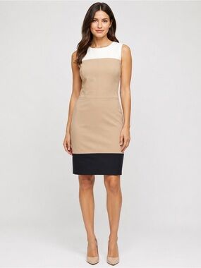 The Limited Colorblock Sheath Dress – White, Camel & Navy – Size 4